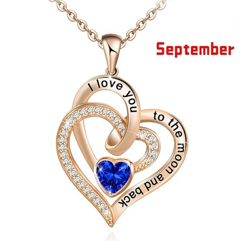 Ladies Heart-shaped Necklace Plated 925 Sterling Silver Birthday Jewelry I Love You Heart-shaped Diamond Necklace Birthday Gift for Girlfriend, Wife, Mother, Daughter, Grandmother