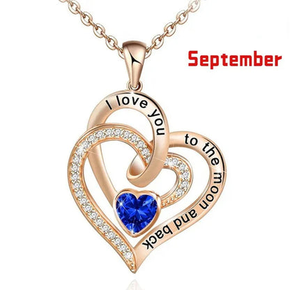Ladies Heart-shaped Necklace Plated 925 Sterling Silver Birthday Jewelry I Love You Heart-shaped Diamond Necklace Birthday Gift for Girlfriend, Wife, Mother, Daughter, Grandmother