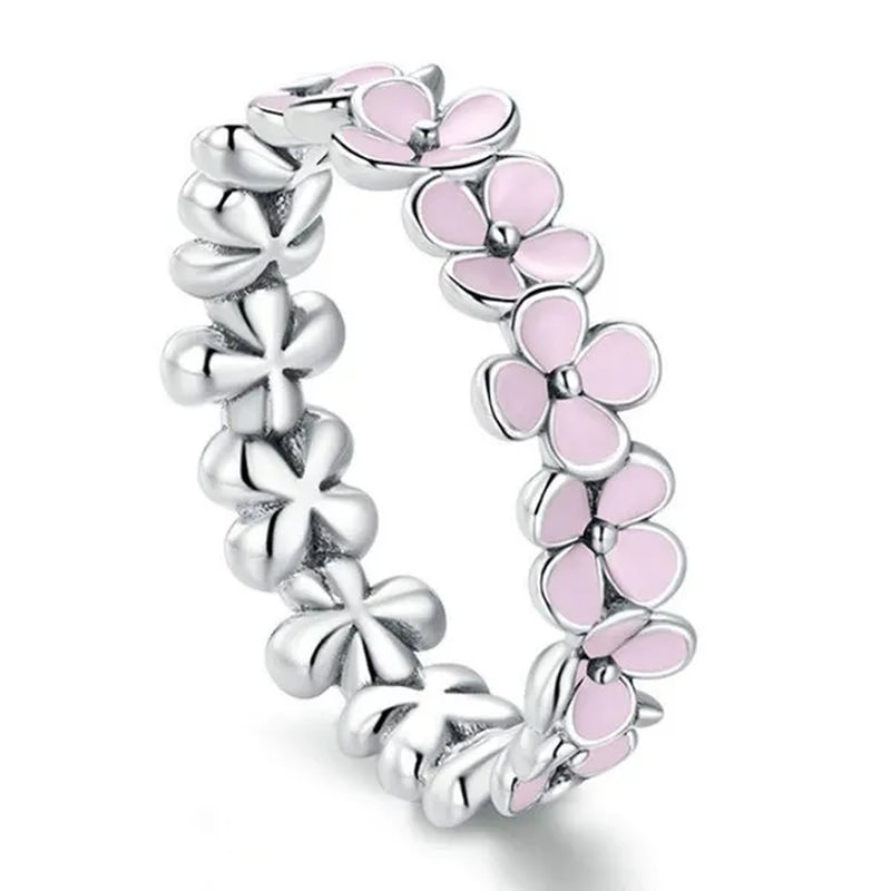 Exquisite Bridal Engagement Wedding Ring Pink Flower Wreath Rings for Women Jewelry