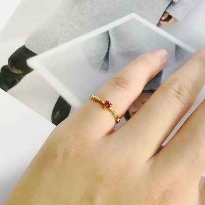 Exquisite Thin Rings Gold Heart Ruby Rings for Women Bridal Romantic Proposal Engagement Ring Jewelry