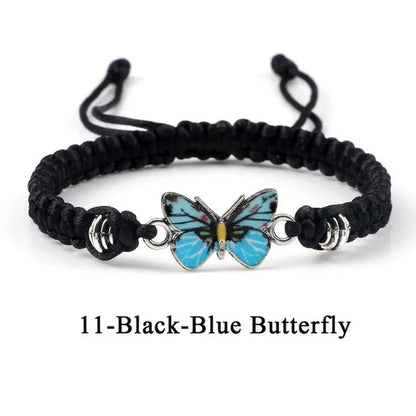 2022 Hot Adjustable Braided String Bracelet for Women Grey Butterfly Pendant Handmade Charm Bangles Fashion Girl Jewelry