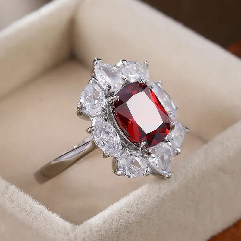 Luxury 925 Sterling Silver Natural Ruby Diamond Ring Bridal Wedding Engagement Fine Jewelry Size 6-10