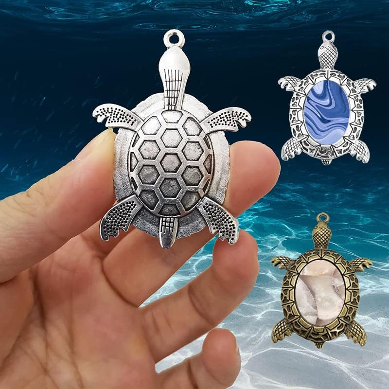40 Pieces 2 Colors Antique Bronze Silver Turtle Pendant Settings Include 20Pcs Blank Bezel Pendant Trays 20Pcs Clear Oval Glass Cabochons Bases for Memorial Photo Pendant DIY Art Crafts Jewelry Making