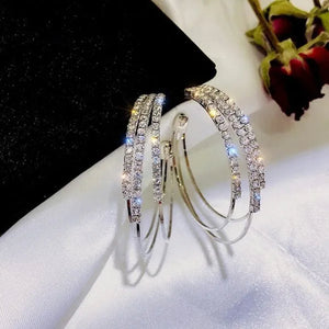 Plated Silver Needle and Diamond Circle Earrings Female Korean Temperament Personality Hoop Earrings Korean Trend Multi-layer Earrings