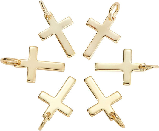10 Pcs Craft Supplies Real 18K Gold Plated Beads Charms Pendants Cross Charms for Jewelry Making Crafting