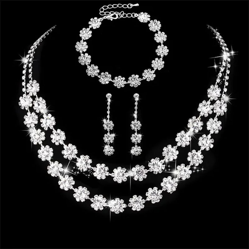 Women's Jewelry Set Rhinestone Crystal Bride Statement Choker Necklace Tiara Crown Link Bangle Bracelet Teardrop Dangle Earrings Set for Wedding Party Silver Plated White Crystal Necklace Earrings Bracelet