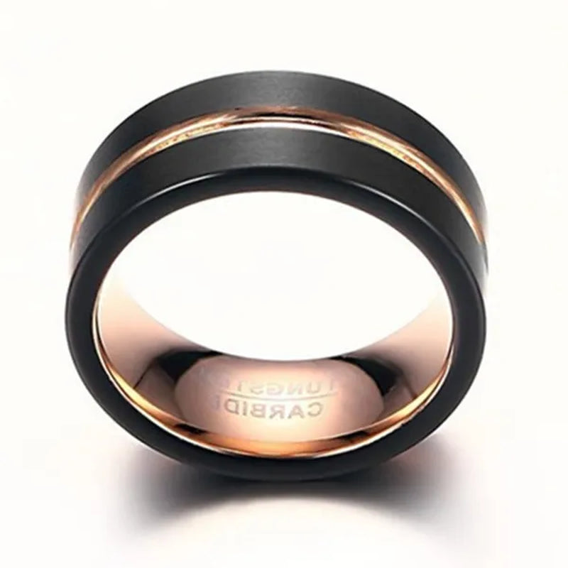 Mens Jewelry Black Rose Gold Elegant Brushed Tungsten Carbide Steel Classics Ring Wedding & Engagement Rings Band from Milkle Gift