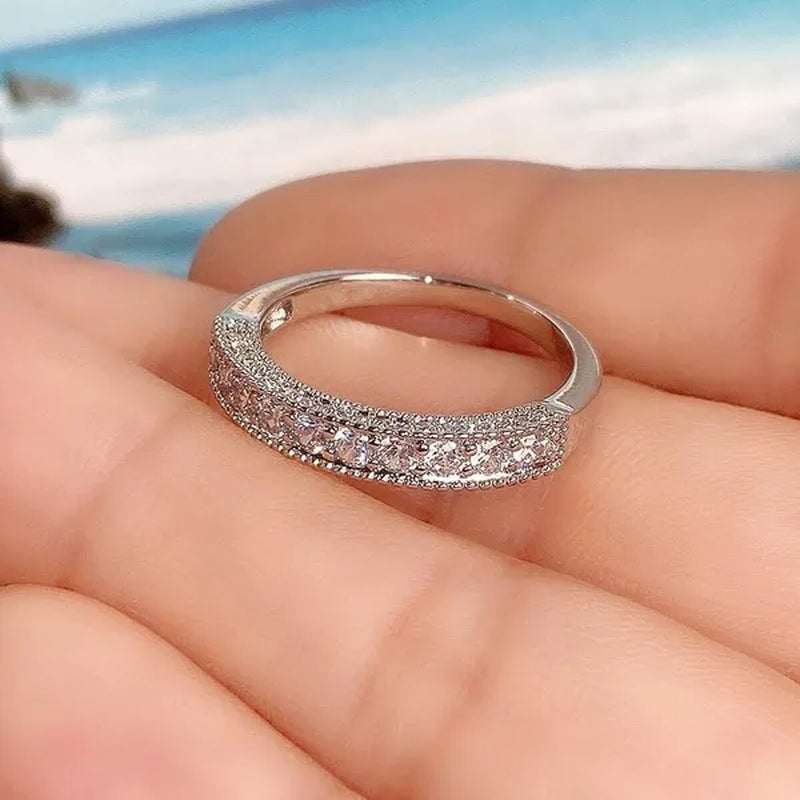 Women Ring 925 Sterling Silver Plated Micro Inlay Cubic Zirconia Ring Bridal Romantic Wedding Eternity Jewelry Anniversary Gift - WORLD TIME VISITS