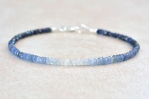September Birthstone Bracelet, Ombre Sapphire Gemstone Bracelet, Natural Blue Sapphires, Bead Bracelet, Birthstone Bracelet