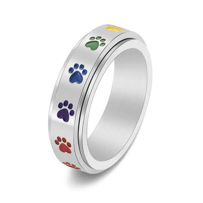 Women Men Multicolor Cartoon Cute Dog Footprints Spinner Ring Gay Lesbian LGBT Pride Stainless Steel Rainbow Color Cat Claw Paw Prints Rotatable Rings Engagement & Wedding Band Size 6-12 Black / Silver / Gold / Rose Gold