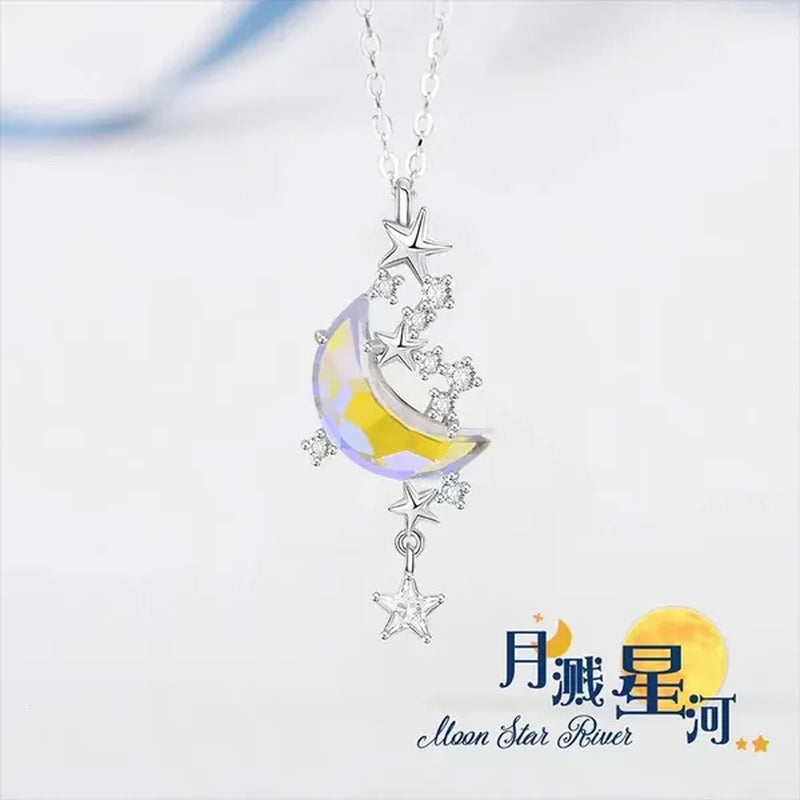 Exquisite Starry Sky Moon Moonstone Necklace Elegant Ladies Birthstone Pendant Necklace Birthday Party Girl Gift