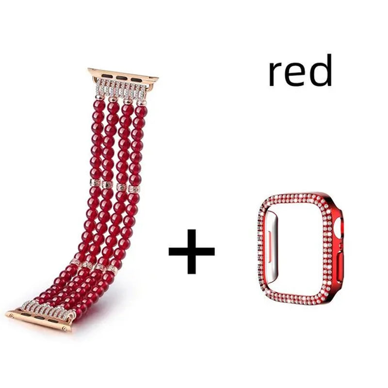 Diamond Case + Pearl Strap for Apple Watch Strap 49Mm 40Mm 44Mm 41Mm 45Mm 38Mm 42Mm 40Mm Iwatch Series 9 Ultra 8 7 6 5 4 3 2 1 SE