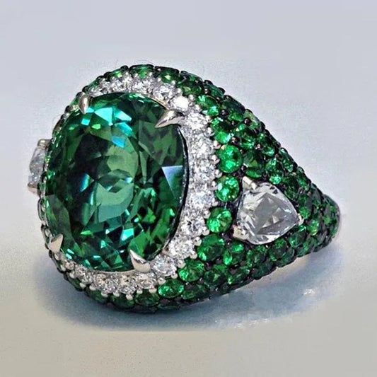 Exquisite Women Ladies Green Emerald Eternity Ring Anniversary Gift Engagement Bridal Wedding Jewelry Rings Size 4-12