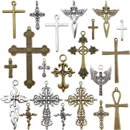 100G Big Cross Pendants Collection - Antique Bronze Silver Sword Holy Angel Jesus Peace Cross Crucifix Metal Charms for Jewelry Making DIY Findings (HM23)