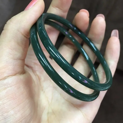 1pc Natural Chinese Hetian Jade Hand Carved Round Bar Bracelet Fashion Boutique Jewelry Female Sapphire Bracelet Popular Gift