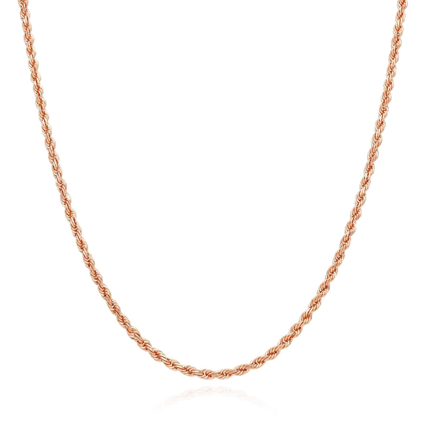 Solid 10K Rose Gold 2.2Mm Rope Link Chain Necklace 18"-22"