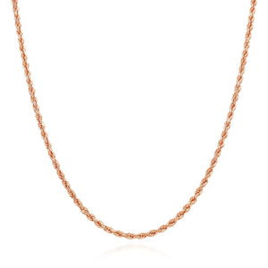 Solid 10K Rose Gold 2.2Mm Rope Link Chain Necklace 18"-22"