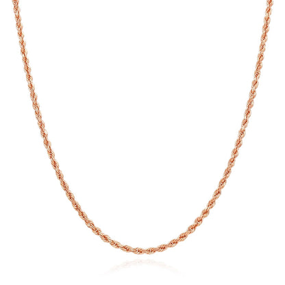 Solid 10K Rose Gold 2.2Mm Rope Link Chain Necklace 18"-22"
