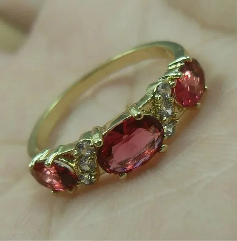 Natural 2.32CT Ruby Diamond 14K Yellow Gold Ring Size 6-11