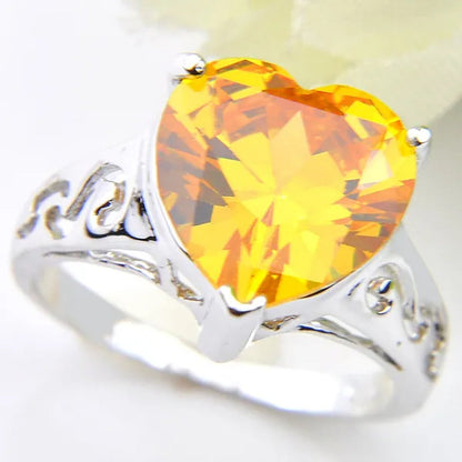 Luckyshine Heart Fire Royal Citrine Gems Silver Rings Earrings Pendants Necklace Jewelry Sets for Valentine'S Day Gift