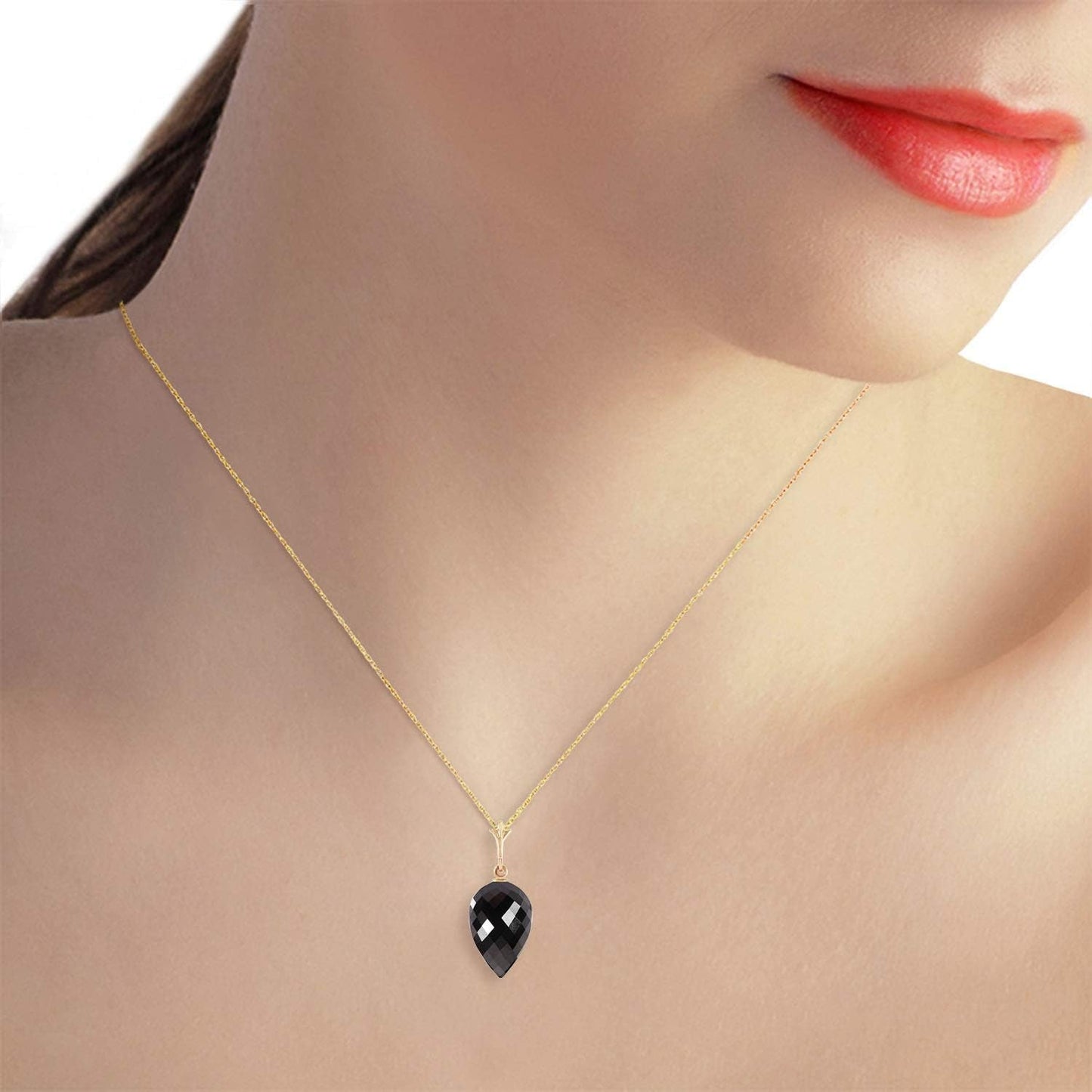14K Gold Necklace with Natural Pointy Briolette Drop Black Spinel Pendant