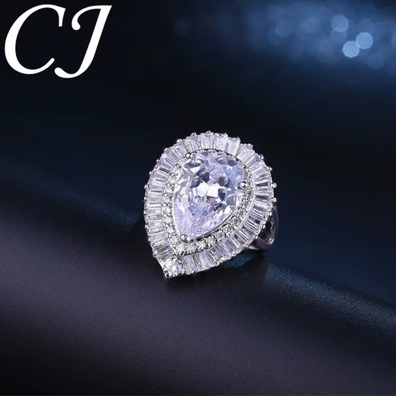 CANDICE Romantic Valentine'S Day Gift Top Quality Pear Shape AAA CZ Stone Setting Sterling Silver Plated Adjustable Ring for Lover