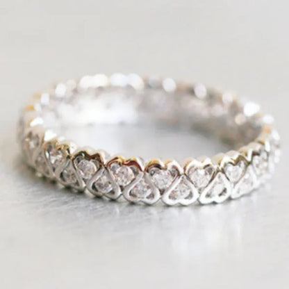 925 Sterling Silver White /Rose Color with CZ  Diamond Heart Eternity Ring
