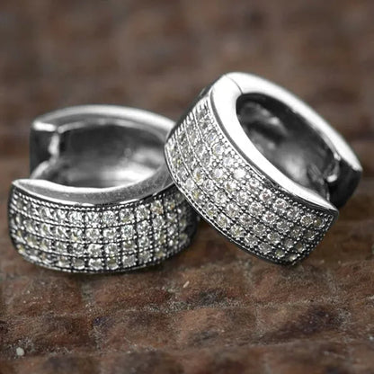 1 Pair Punk Men Women 925 Silver Small Hoop Earrings with Crystal Diamond Gold Color Round Huggie Stud Earrings Jewelry