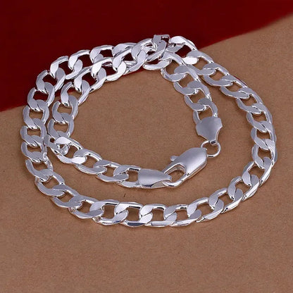 Wholesale! Prefect!Hot New High quality 925 Sterling Silver Fashion Jewelry 12MM Men's 925 solid silver Curb Chain Necklace 16-30 inch