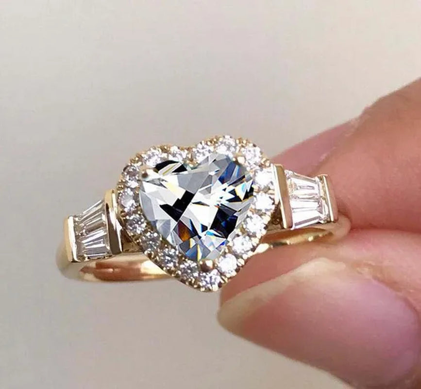 Elegant Noble Women Fashion Heart Ring Delicate Princess Proposal Engagement Ring Anniversary Banquet Birthday Gift Romantic Bridal Wedding Eternity Jewelry Ring Size 5-11