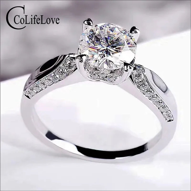 Colife Jewelry 100% Real Moissanite Ring for Daily Wear 1Ct VVS1 Moissanite Silver Ring 925 Silver Moissanite Jewelry
