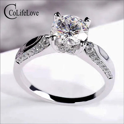 Colife Jewelry 100% Real Moissanite Ring for Daily Wear 1Ct VVS1 Moissanite Silver Ring 925 Silver Moissanite Jewelry