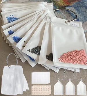 50 PCS Diamond Painting Storage Containers Self-Seal Bags with Loose Leaf Binder Rings Diamond Tray Number Sticker Lable Sheets