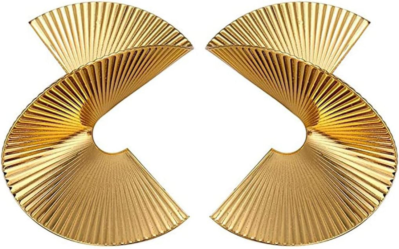 Gold Zinc Geometric Earrings Exaggerated Statement Earrings Punk Stylish Sectored Twisted Earring Jewelry for Women and Girls