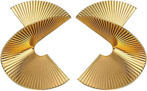Gold Zinc Geometric Earrings Exaggerated Statement Earrings Punk Stylish Sectored Twisted Earring Jewelry for Women and Girls