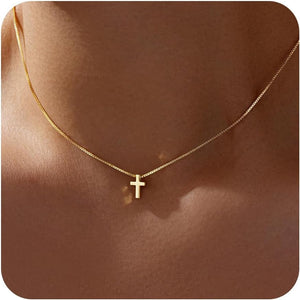 Cross Necklace for Women Girls, Dainty 14K Gold Silver Plated Cross Choker Pendant Jewelry Non Tarnish Waterproof Trendy Cute Simple Small Necklace Easter Christian Baptism Religious Faith Jewelry Gifts