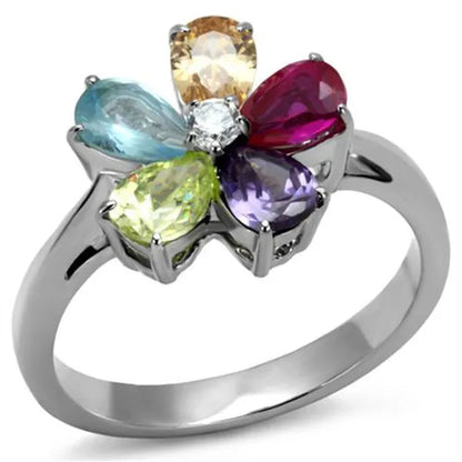 1.86 Ct Mulit Color Cubic Zirconia Stainless Steel Cocktail Ring Women's Size 5-10