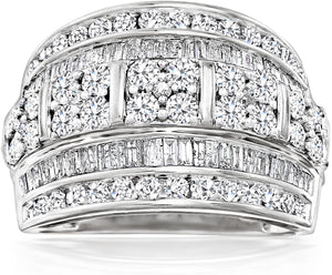 2.00 Ct. T.W. Baguette and round Diamond Multi-Row Ring in Sterling Silver