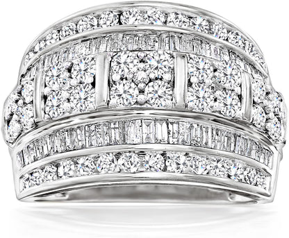2.00 Ct. T.W. Baguette and round Diamond Multi-Row Ring in Sterling Silver