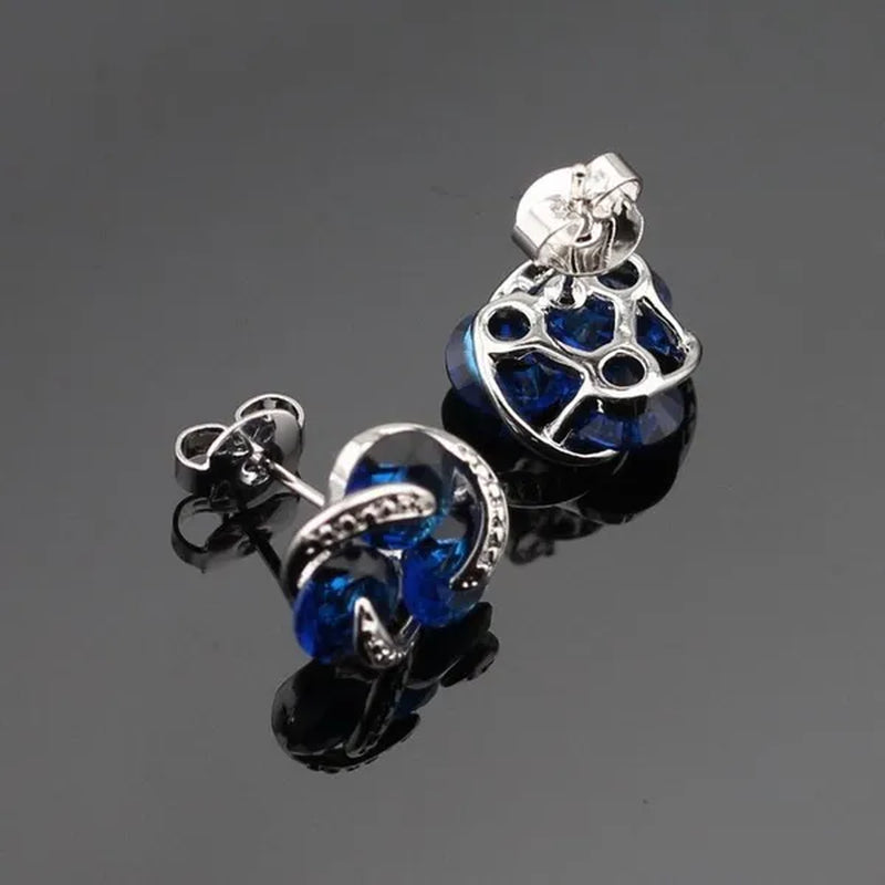 Delightful 925 Sliver Jewelry Sets Blue Zircon Necklace Pendant Earring Ring Bracelet for Women Dating Gift