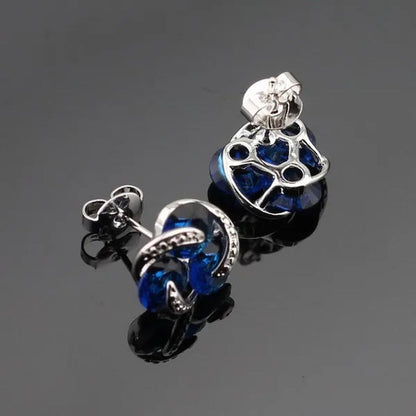 Delightful 925 Sliver Jewelry Sets Blue Zircon  Necklace Pendant Earring Ring Bracelet For Women  Dating Gift