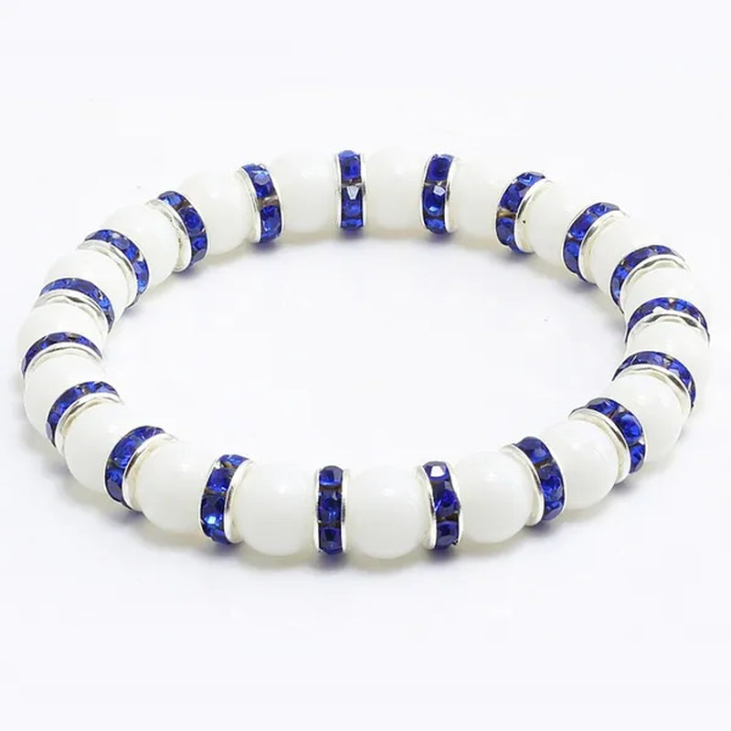 Natural Stone Pink Crystal Quartz &White Porcelain Rhinestones Bracelets & Bangles Charm Powder Beads Strand Bracelet Love Gifts for Women Men Casual Jewelry
