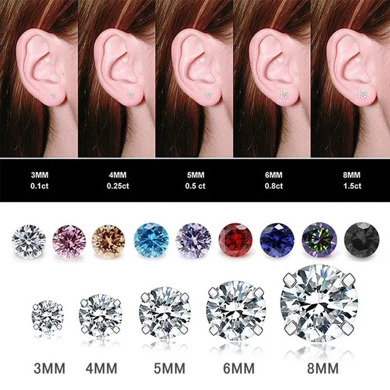 316L Surgical Stainless Steel Stud Earrings Hypoallergenic Cubic Zirconia Barbell Studs Earrings CZ Earrings 1 Pairs 3-8Mm