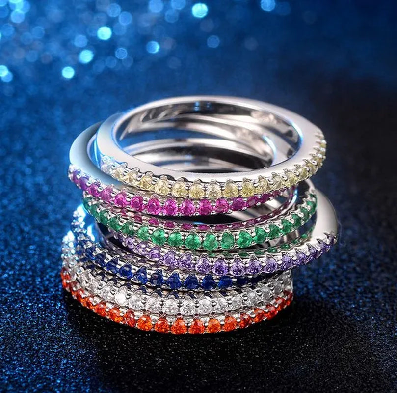 Gorgeous Silver White Sapphire White Sapphire & Aquamarine & Sapphire & Ruby Ring Rings Natural Gemstones Birthstone Engagement Ring