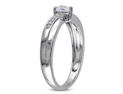 1/4 Carat (ctw) Lab-Created Synthetic White Sapphire Heart Ring with Diamonds in Sterling Silver