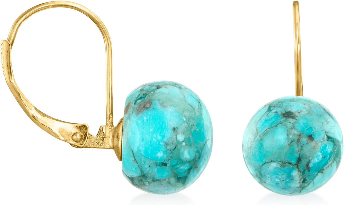 Button Turquoise Drop Earrings in 14Kt Yellow Gold