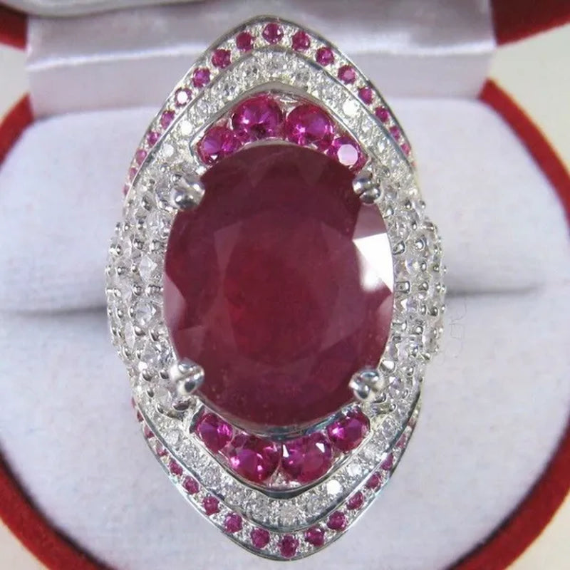Women Ruby Gemstone 925 Silver Plated Wedding Engagement Ring Jewelry Gifts
