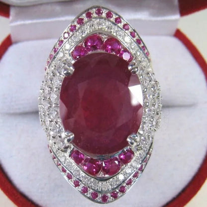 Women Ruby Gemstone 925 Silver Plated Wedding Engagement Ring Jewelry Gifts