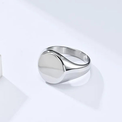 Simple Plain High Polish Flat Round Signet Stamp Ring for Women Men 316L Stainless Steel Punk Rock Cool Rings Comfort Fit Band Size 7-12 Silver / Black / Gold / Rose Gold