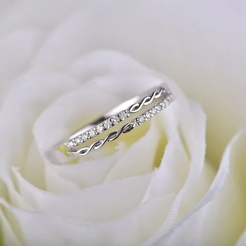 Women Fashion Original 925 Sterling Silver Diamond Double-Deck Braided Shaped Rings